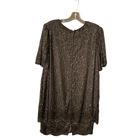 Brilliante Beaded Silk Cocktail Dress Black Tunic Overlay No Stretch Elegant 1X - Picture 4 of 7